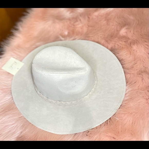 NEW TRENDY BEIGE FASHION BRIM HAT WITH BRAIDED TIE - Picture 3 of 5